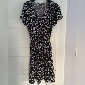 Soho Apparel Brown and White faux wrap Dress